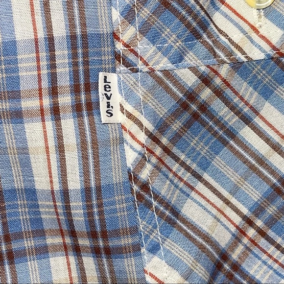 Levi’s Men’s Vintage Button Up Blue White Red Long Sleeves Plaid Lightweight - Picture 6 of 10